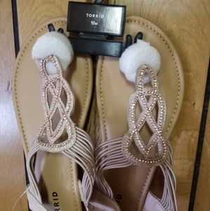 Torrid size 10W blush colored tstrap sandals